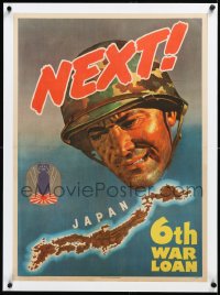 2s0619 NEXT linen 20x28 WWII war poster 1944 6th War Loan, James Bingham art of soldier over Japan!