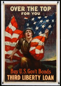 2s0620 OVER THE TOP FOR YOU linen 20x30 WWI war poster 1918 patriotic art by Sidney H. Riesenberg!