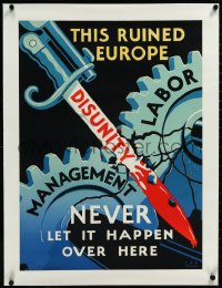 2s0624 THIS RUINED EUROPE linen 20x27 WWII war poster 1940s Miller art of bayonet crushing gears, rare!