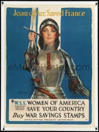 2s0628 WOMEN OF AMERICA SAVE YOUR COUNTRY linen 30x40 WWI war poster 1918 Joan of Arc by Coffin!