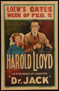 2s0097 DR. JACK WC 1922 art of child yelling into doctor Harold Lloyd's stethoscope, ultra rare!
