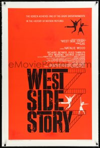 2s1250 WEST SIDE STORY linen 1sh 1961 pre-Awards one-sheet with classic Joseph Caroff art!