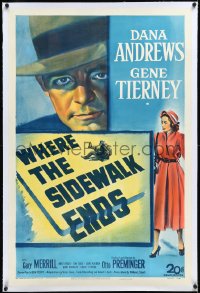 2s1252 WHERE THE SIDEWALK ENDS linen 1sh 1950 stone litho Dana Andrews, Gene Tierney, Preminger noir!
