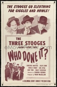 2s1254 WHO DONE IT linen 1sh 1949 Three Stooges Moe, Larry & Shemp go sleuthing for howls, ultra rare!