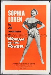 2s1259 WOMAN OF THE RIVER linen 1sh R1957 La Donna del fiume, full-length art of sexiest Sophia Loren!