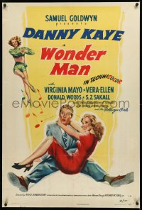 2s1261 WONDER MAN linen 1sh 1945 wacky Danny Kaye holds sexy Virginia Mayo + dancing Vera-Ellen!
