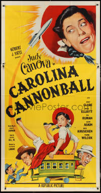 2t0716 CAROLINA CANNONBALL 3sh 1955 wacky art of Judy Canova on tiny train, sci-fi comedy!