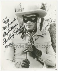 2t1652 CLAYTON MOORE signed 8x10 REPRO photo 1982 wonderful Lone Ranger portrait w/ cool inscription!