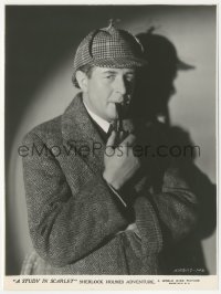 2t1929 STUDY IN SCARLET 7.5x10 still 1933 c/u of Reginald Owen as Sherlock Holmes with pipe & hat!