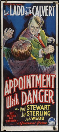 2t0642 APPOINTMENT WITH DANGER Aust daybill 1951 Alan Ladd beating up guy, Richardson Studio, rare!