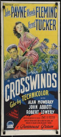 2t0645 CROSSWINDS Aust daybill 1952 John Payne & Rhonda Fleming by Richardson Studio, ultra rare!