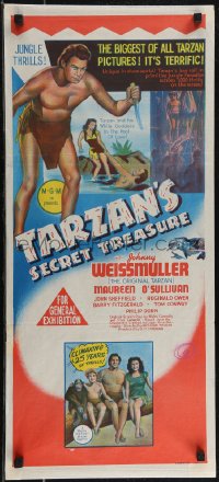 2t0665 TARZAN'S SECRET TREASURE Aust daybill R1957 images of Johnny Weissmuller & Maureen O'Sullivan!