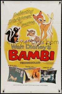 2t0991 BAMBI style B 1sh R1966 Walt Disney cartoon classic, great art with Thumper & Flower!