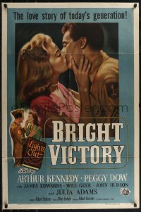 2t1012 BRIGHT VICTORY 1sh 1951 close up of blind Arthur Kennedy kissing pretty Peggy Dow!