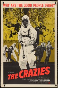 2t1023 CRAZIES 1sh 1973 George Romero, creepy hooded man in gas mask, why are good people dying?