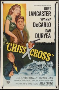 2t1026 CRISS CROSS 1sh R1958 cool crime film noir artwork of Burt Lancaster & sexy Yvonne De Carlo!