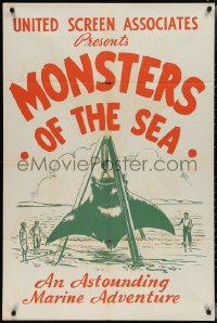 2t1030 DEVIL MONSTER 1sh R1930s Monsters of the Sea, cool artwork of giant manta ray!