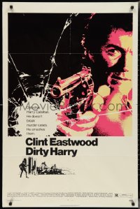 2t1032 DIRTY HARRY 1sh 1971 art of Clint Eastwood pointing his .44 magnum, Don Siegel crime classic!