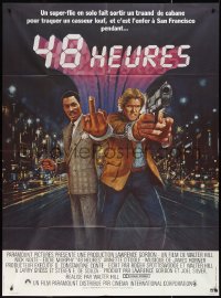 2t0164 48 HRS. French 1p 1983 different art of Eddie Murphy giving the finger & Nick Nolte w/gun!