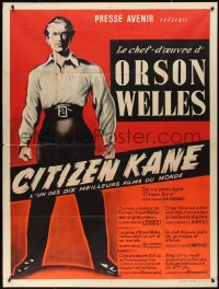 2t0181 CITIZEN KANE French 1p R1950s different art of Orson Welles as Charles Foster Kane!