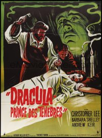 2t0192 DRACULA PRINCE OF DARKNESS French 1p R1970s art of vampire Christopher Lee + man driving stake!