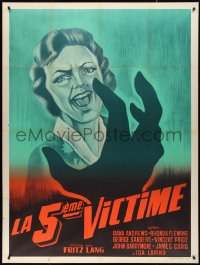 2t0272 WHILE THE CITY SLEEPS French 1p R1950s art of killer attacking scared victim, Fritz Lang noir!