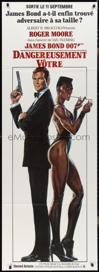 2t0161 VIEW TO A KILL French door panel 1985 Goozee art of Roger Moore as James Bond & Grace Jones!