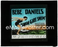 2t1638 SWIM GIRL SWIM glass slide 1927 great image of Bebe Daniels in one-piece bathing suit!