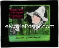 2t1639 TESTING BLOCK glass slide 1920 art of William S. Hart c/u & by poster of The Queen of Music!