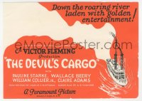 2t1491 DEVIL'S CARGO herald 1925 Wallace Beery, Pauline Starke, cool riverboat art, ultra rare!