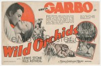 2t1541 WILD ORCHIDS herald 1929 Lewis Stone & Greta Garbo save Nils Asther from tiger attack, rare!
