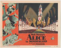 2t1246 ALICE IN WONDERLAND LC #4 1951 Walt Disney, cartoon image of Alice escorted by playing cards!