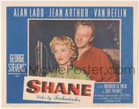 2t1329 SHANE LC #7 1953 close portrait of smiling Van Heflin standing behind pretty Jean Arthur!