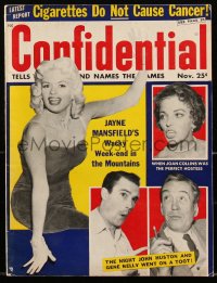 2t0870 CONFIDENTIAL magazine November 1957 Jayne Mansfield, Joan Collins, John Huston & Gene Kelly!