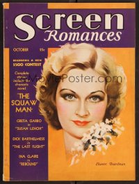 2t0960 SCREEN ROMANCES magazine October 1931 art of Eleanor Boardman in Squaw Man by Marland Stone!