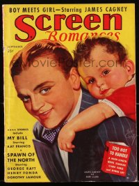 2t0963 SCREEN ROMANCES magazine September 1938, art of James Cagney from Boy Meets Girl by Christy!
