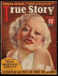 2t0977 TRUE STORY magazine November 1935 art of Harlow-like platinum blonde by Bradley!