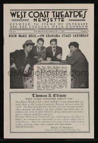 2t1543 WEST COAST THEATRES NEWSETTE 5x8 magazine February 11, 1928 Four Marx Bros on stage, rare!
