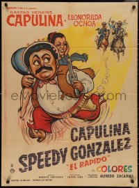 2t0615 CAPULINA SPEEDY GONZALEZ Mexican poster 1970 Gaspar Henaine w/gun and sexy woman, ultra rare!