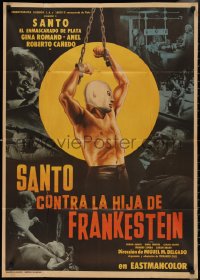 2t0631 SANTO CONTRA LA HIJA DE FRANKENSTEIN Mexican poster 1972 cool art of masked wrestler, rare!