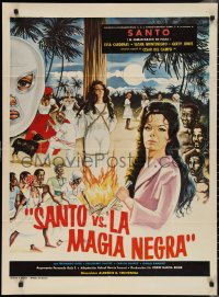 2t0633 SANTO VS. LA MAGIA NEGRA Mexican poster 1974 masked Mexican wrestler & woman being burned!