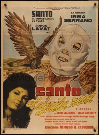 2t0634 SANTO Y EL AGUILA REAL Mexican poster 1973 masked luchador Santo, Serrano, ultra rare!