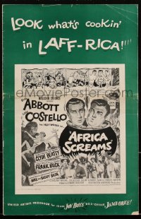 2t0281 AFRICA SCREAMS pressbook 1949 art of natives cooking Bud Abbott & Lou Costello in cauldron!