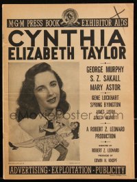 2t0312 CYNTHIA pressbook 1947 Elizabeth Taylor's first grown up role, George Murphy, ultra rare!