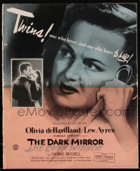 2t0314 DARK MIRROR pressbook 1946 Lew Ayres loves one twin Olivia De Havilland & hates other, rare!