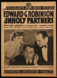 2t0426 UNHOLY PARTNERS pressbook 1941 Edward G. Robinson, gambler Edward Arnold, Laraine Day, rare!