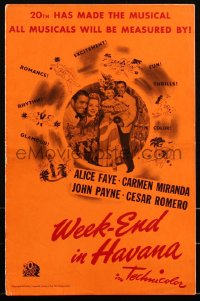 2t0434 WEEK-END IN HAVANA pressbook 1941 pretty Alice Faye, Carmen Miranda, Payne, Romero, rare!