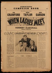 2t0436 WHEN LADIES MEET pressbook 1941 Joan Crawford, Robert Taylor, Greer Garson, Marshall, rare!