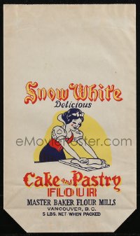 2t0469 SNOW WHITE & THE SEVEN DWARFS Canadian flour sack 1950s Delicious Cake & Pastry Flour!