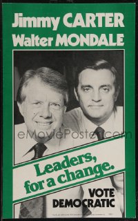2t0021 JIMMY CARTER/WALTER MONDALE 13x21 political campaign 1976 leaders for a change, vote democrat!